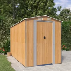 New Trädgårdsskjul i galvaniserat stål - Rymligt förvaringsutrymme | Färg: Ljusbrun | Storlek: 192x357x223 cm Skjul, Garage & Carports