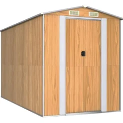 New Trädgårdsskjul i galvaniserat stål - Rymligt förvaringsutrymme | Färg: Ljusbrun | Storlek: 192x357x223 cm Skjul, Garage & Carports