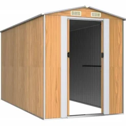 New Trädgårdsskjul i galvaniserat stål - Rymligt förvaringsutrymme | Färg: Ljusbrun | Storlek: 192x357x223 cm Skjul, Garage & Carports