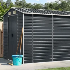 Trädgårdsskjul i galvaniserat stål för utomhusförvaring | Färg: Antracit | Storlek: 191x640x198 cm