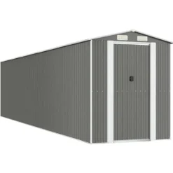 Trädgårdsskjul i galvaniserat stål - Rymlig förvaring för redskap | Färg: Ljusgrå | Storlek: 192x85x223 cm