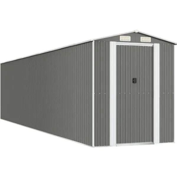 Trädgårdsskjul i galvaniserat stål - Rymlig förvaring för redskap | Färg: Ljusgrå | Storlek: 192x85x223 cm