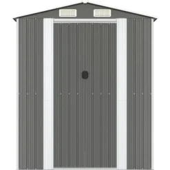 Trädgårdsskjul i galvaniserat stål - Rymlig förvaring för redskap | Färg: Ljusgrå | Storlek: 192x85x223 cm