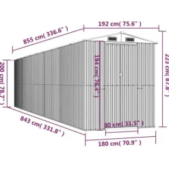 Trädgårdsskjul i galvaniserat stål - Rymlig förvaring för redskap | Färg: Ljusgrå | Storlek: 192x85x223 cm