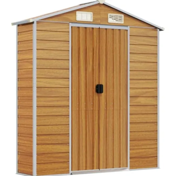 Clearance Trädgårdsskjul i galvaniserat stål - Robusta förvaringslösningar | Färg: Ljusbrun | Storlek: 191x81x198 cm Skjul, Garage & Carports