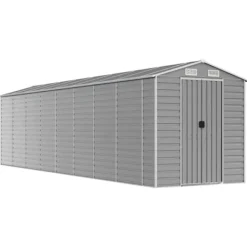 New Trädgårdsskjul i galvaniserat stål - Utomhusförvaring | Färg: Ljusgrå | Storlek: 191x810x198 cm Skjul, Garage & Carports