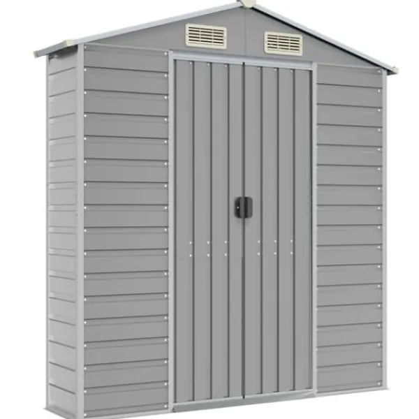 New Trädgårdsskjul i galvaniserat stål - Utomhusförvaring | Färg: Ljusgrå | Storlek: 191x810x198 cm Skjul, Garage & Carports