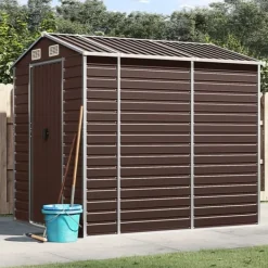 Discount Trädgårdsskjul i galvaniserat stål - Förvaringslösning för verktyg | Färg: Brun | Storlek: 191x215x198 cm Skjul, Garage & Carports