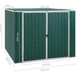 Trädgårdsskjul i galvaniserat stål - Förvaring för trädgårdsredskap | Färg: Grön | Storlek: 195x198x159 cm