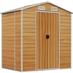 Hot Trädgårdsskjul ljusbrun 191x130x198 cm galvaniserat stål Skjul, Garage & Carports