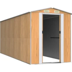 Discount Trädgårdsskjul ljusbrun 192x523x223 cm galvaniserat stål Skjul, Garage & Carports