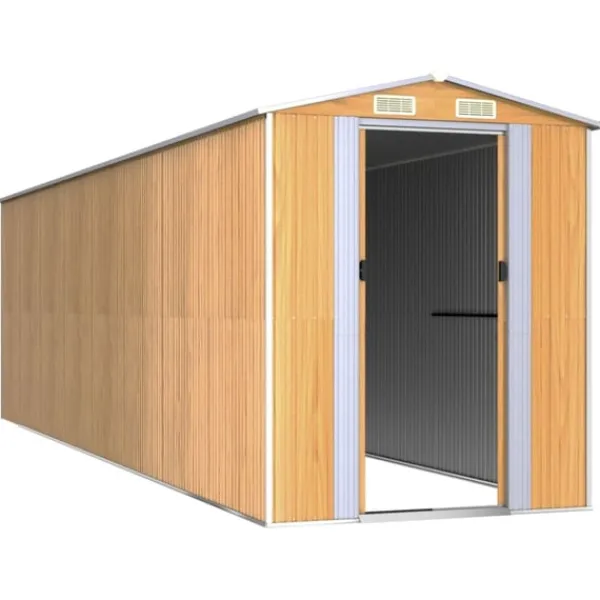 vidaXL Trädgårdsskjul ljusbrun 192x689x223 cm galvaniserat stål