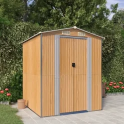Hot Trädgårdsskjul ljusbrun 192x191x223 cm galvaniserat stål Skjul, Garage & Carports