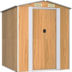 Hot Trädgårdsskjul ljusbrun 192x191x223 cm galvaniserat stål Skjul, Garage & Carports