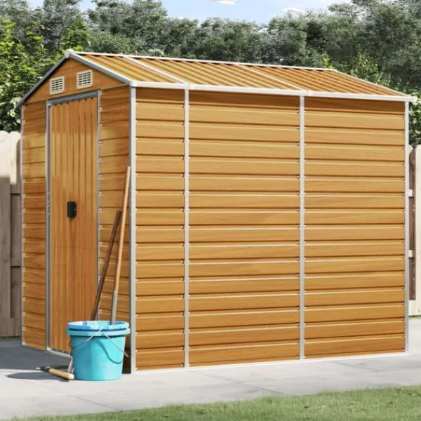 Sale Trädgårdsskjul ljusbrun 191x215x198 cm galvaniserat stål Skjul, Garage & Carports