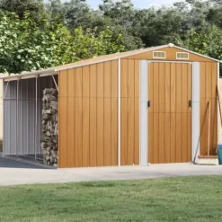 Outlet Trädgårdsskjul ljusbrun 277x279x179 cm galvaniserat stål Skjul, Garage & Carports