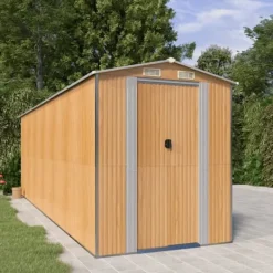 vidaXL Trädgårdsskjul ljusbrun 192x606x223 cm galvaniserat stål