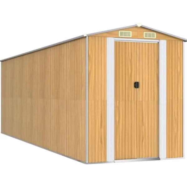 vidaXL Trädgårdsskjul ljusbrun 192x606x223 cm galvaniserat stål