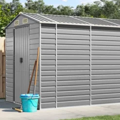 Outlet Trädgårdsskjul ljusgrå 191x810x198 cm galvaniserat stål Skjul, Garage & Carports