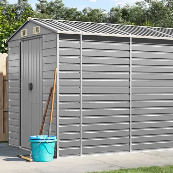 Outlet Trädgårdsskjul ljusgrå 191x810x198 cm galvaniserat stål Skjul, Garage & Carports