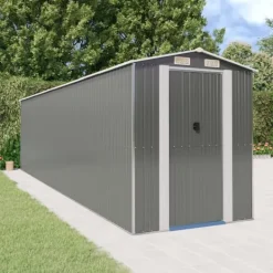 Outlet Trädgårdsskjul ljusgrå 192x772x223cm galvaniserat stål Skjul, Garage & Carports