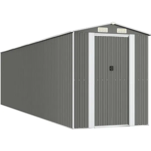 Outlet Trädgårdsskjul ljusgrå 192x772x223cm galvaniserat stål Skjul, Garage & Carports