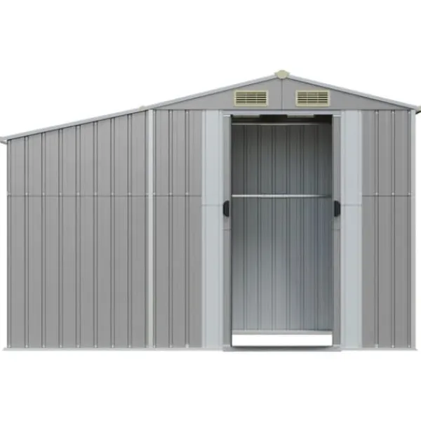 Sale Trädgårdsskjul med ventilering - Robust förvaring i galvaniserat stål | Färg: Grå | Storlek: 277x93x179 cm Skjul, Garage & Carports