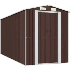 Hot Trädgårdsskjul mörkbrun 192x440x223 cm galvaniserat stål Skjul, Garage & Carports