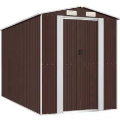 Discount Trädgårdsskjul mörkbrun 192x357x223 cm galvaniserat stål Skjul, Garage & Carports