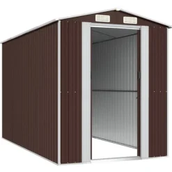 Discount Trädgårdsskjul mörkbrun 192x357x223 cm galvaniserat stål Skjul, Garage & Carports