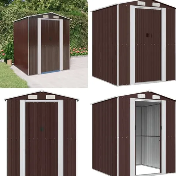 Outlet Trädgårdsskjul mörkbrun 192x191x223 cm galvaniserat stål - Trädgårdsbod - Trädgårdsboder - Home & Living Skjul, Garage & Carports