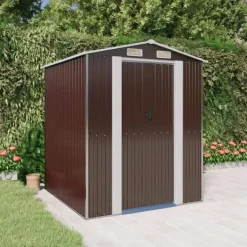 Outlet Trädgårdsskjul mörkbrun 192x191x223 cm galvaniserat stål - Trädgårdsbod - Trädgårdsboder - Home & Living Skjul, Garage & Carports