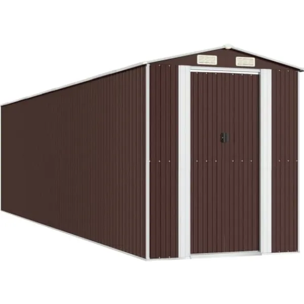 vidaXL Trädgårdsskjul mörkbrun 192x772x223 cm galvaniserat stål