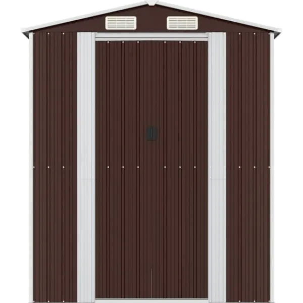 vidaXL Trädgårdsskjul mörkbrun 192x855x223 cm galvaniserat stål