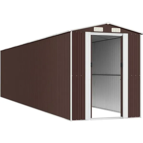 vidaXL Trädgårdsskjul mörkbrun 192x855x223 cm galvaniserat stål