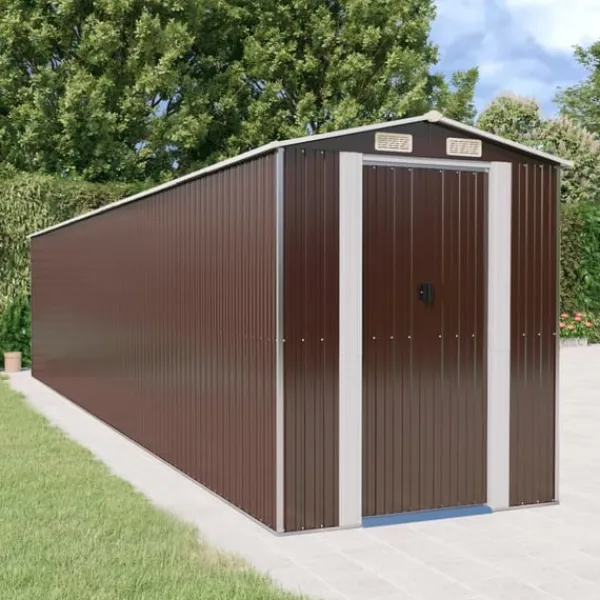 Trädgårdsskjul mörkbrun 192x938x223 cm galvaniserat stål Skjul, Garage & Carports