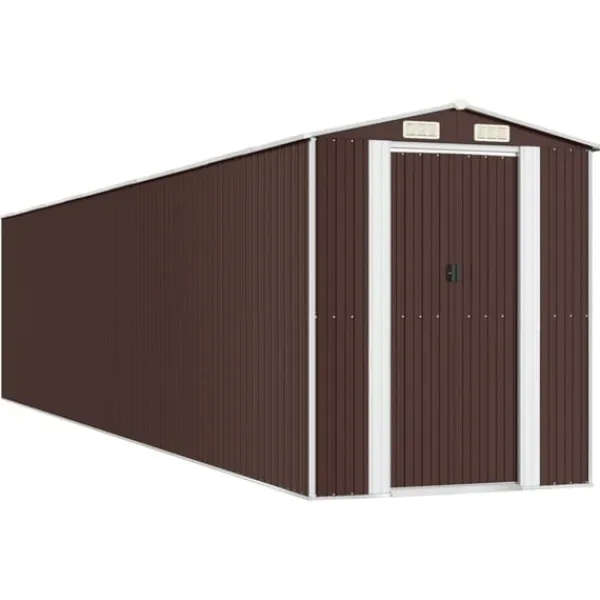 Trädgårdsskjul mörkbrun 192x938x223 cm galvaniserat stål Skjul, Garage & Carports