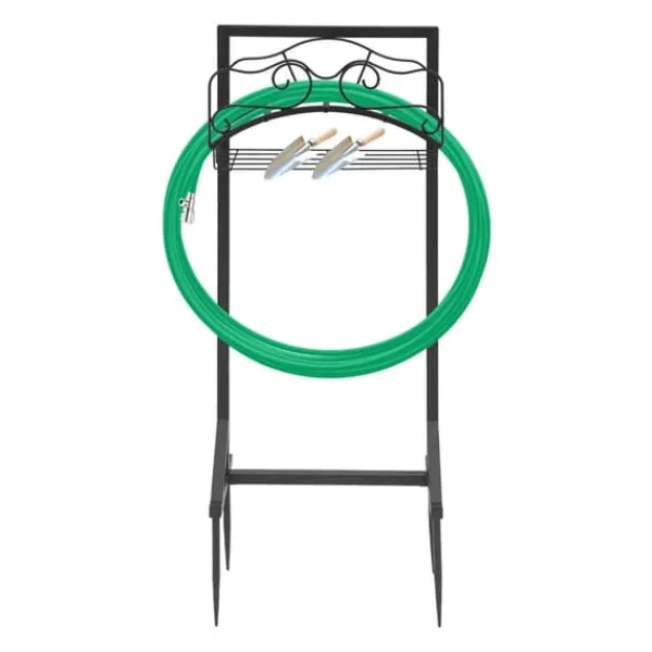 Trädgårdsslanghållare - Fristående slangställ - Järn - Med jordspett - Belastning 22,68 kg - Mått 38×18×86 cm - Totalhöjd 106 cm - Svart