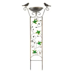 New Trädgårdsspaljé - Klätterstöd med fågelbad - Höjd 100 cm - Metall - Fågelmotiv - Fågelbad 5 cm djup - Jordspett 17 cm - Vattentålig - Röd För Fåglar & Småvilt
