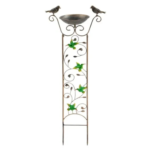 New Trädgårdsspaljé - Klätterstöd med fågelbad - Höjd 100 cm - Metall - Fågelmotiv - Fågelbad 5 cm djup - Jordspett 17 cm - Vattentålig - Röd För Fåglar & Småvilt
