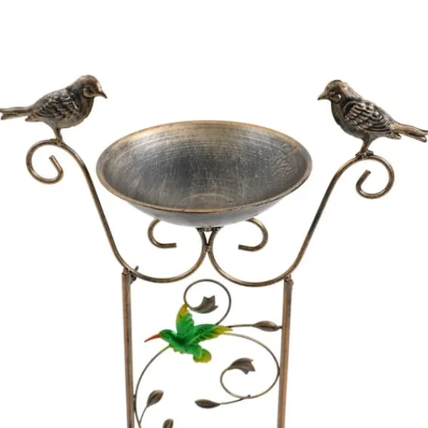 New Trädgårdsspaljé - Klätterstöd med fågelbad - Höjd 100 cm - Metall - Fågelmotiv - Fågelbad 5 cm djup - Jordspett 17 cm - Vattentålig - Röd För Fåglar & Småvilt