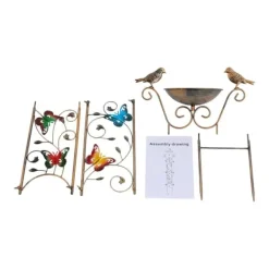 Discount Trädgårdsspaljé/klätterstöd med fågelbad - Fjärilsmönster - Metall, vattentät - Höjd 100 cm - Jordspett 17 cm - Fågelbad djup 5 cm - Vit För Fåglar & Småvilt