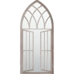 Trädgårdsspegel i järn med rosteffekt - Antik design för utomhusbruk | Storlek: 100x45 cm | Färg: Sand Trädgårdsprydnader