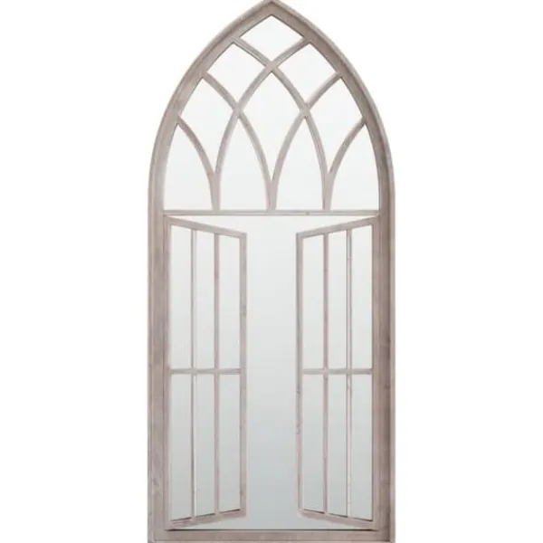 Trädgårdsspegel i järn med rosteffekt - Antik design för utomhusbruk | Storlek: 100x45 cm | Färg: Sand Trädgårdsprydnader