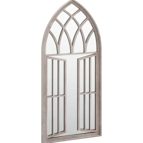 Trädgårdsspegel i järn med rosteffekt - Antik design för utomhusbruk | Storlek: 100x45 cm | Färg: Sand Trädgårdsprydnader