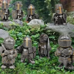 Discount Trädgårdsstaty Riddare Dvärgvakt Rustning Miniatyrriddare Skulptur för Hem Trädgårdsdekor Trädgårdsprydnader