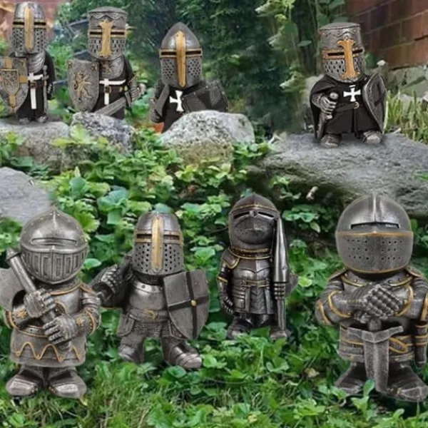 Discount Trädgårdsstaty Riddare Dvärgvakt Rustning Miniatyrriddare Skulptur för Hem Trädgårdsdekor Trädgårdsprydnader