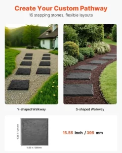 Sale Trädgårdsstenar - Stegstenar/Gångplattor 16-pack 39,5 x 39,5 cm - Med Pålar - Väderbeständig Plast - Slät Yta - För Gräsmatta/Terrass - Grå Trädgårdsstenar & Klivstenar