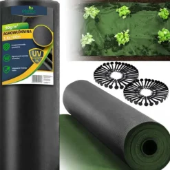 Hot Trädgårdstextil 1,6 m x 100 m 90 g/m2 + 100 Plonos-nålar - svart och grön Markduk & Fiberduk