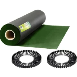Hot Trädgårdstextil 1,6 m x 100 m 90 g/m2 + 100 Plonos-nålar - svart och grön Markduk & Fiberduk